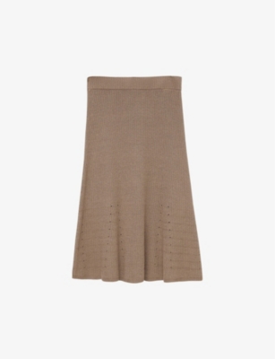 Shop Joseph Women's Frozen Mocha Slim-fit High-rise Ribbed Stretch Linen-blend Midi Skirt