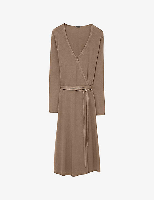 JOSEPH: Wrap-over long-sleeve stretch linen-blend midi dress