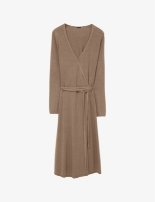 Shop Joseph Women's Frozen Mocha Wrap-over Long-sleeve Stretch Linen-blend Midi Dress