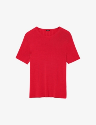 Joseph Slim-fit Short-sleeve Ribbed Stretch-knit Top In Crimson
