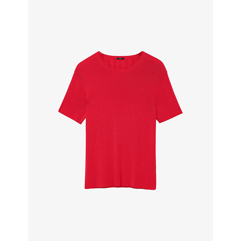Joseph Slim-fit Short-sleeve Ribbed Stretch-knit Top In Crimson