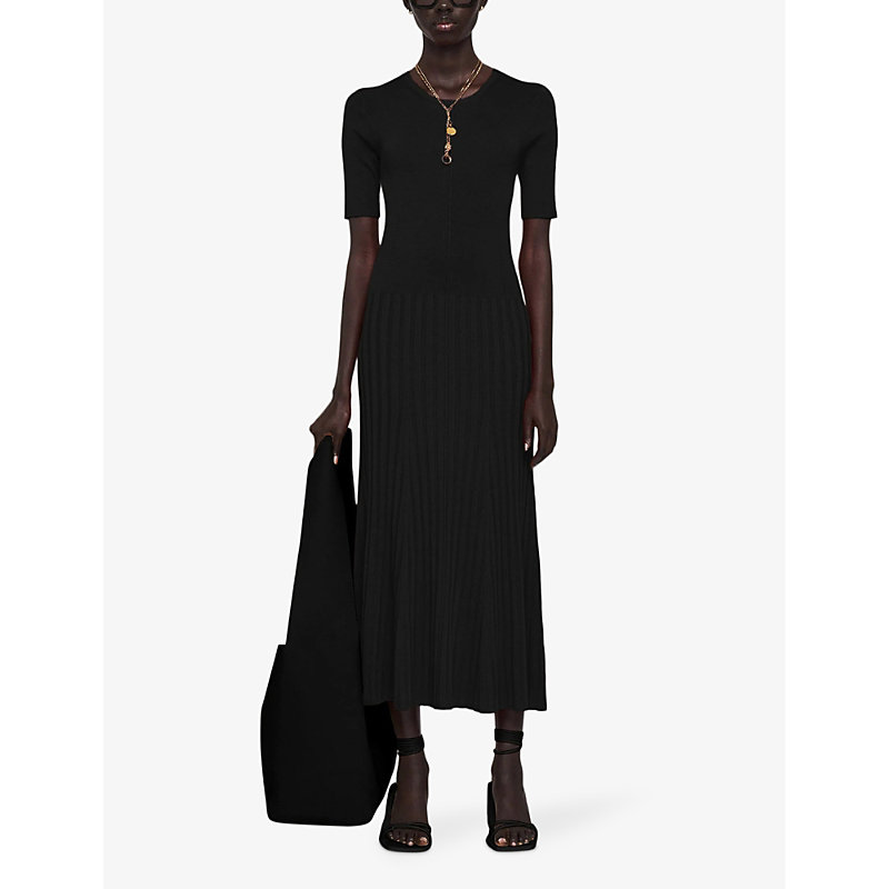 Shop Joseph Women's Black Fit-and-flare Ribbed Woven-blend Midi Dress