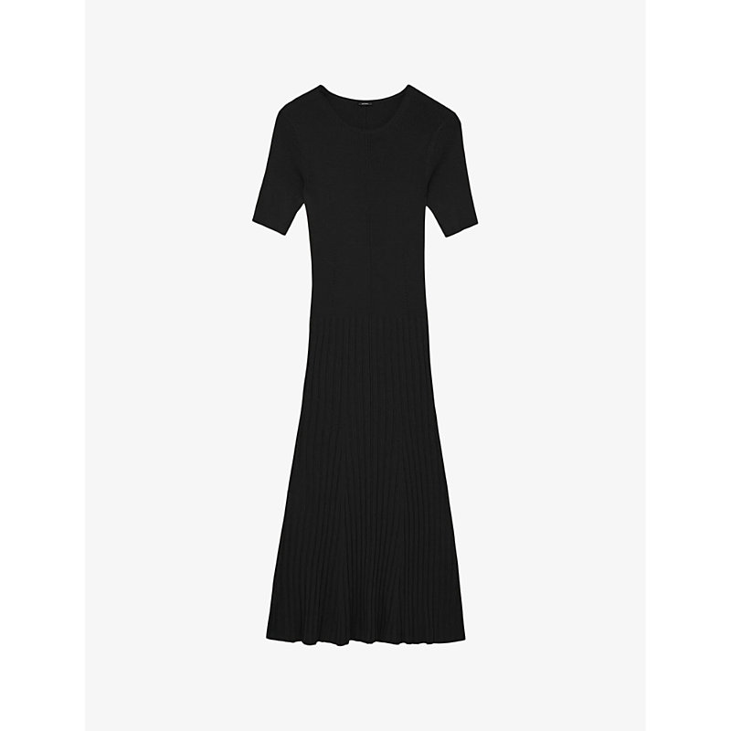 Shop Joseph Fit-and-flare Ribbed Woven-blend Midi Dress In Black