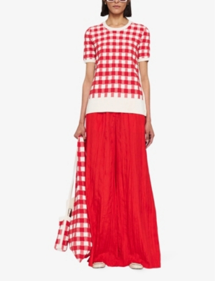 Shop Joseph Vichy Gingham Jacquard Top In Crimson Combo