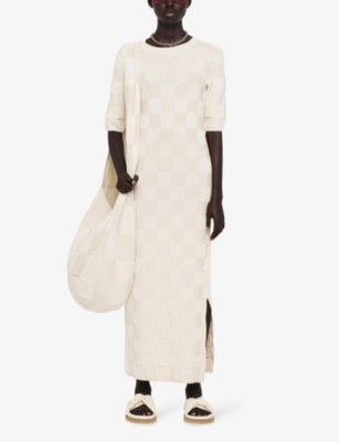 Shop Joseph Women's Papyrus Vichy Slim-fit Textured Silk And Cotton-blend Maxi Dress