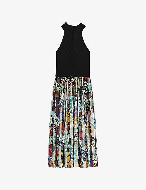 TED BAKER: Corino floral-skirt high-neck woven midi dress