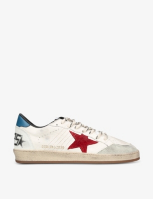 Shop Golden Goose Men's White/red Men's Ball Star Star-applique Leather Low-top Trainers