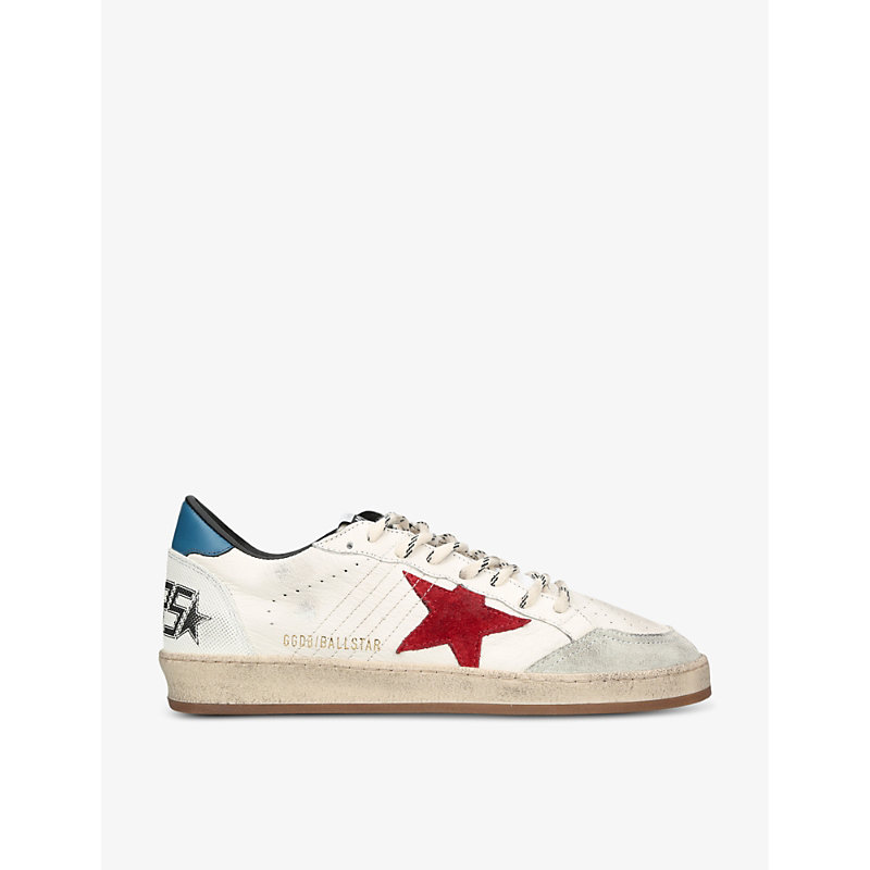 Shop Golden Goose Men's Ball Star Star-applique Leather Low-top Trainers In White/red