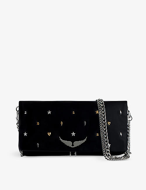 ZADIG&VOLTAIRE: Rock Lucky charm-embellished suede clutch bag
