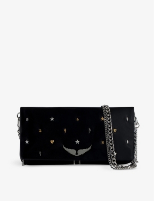 Shop Zadig & Voltaire Zadig&voltaire Women's Noir Rock Lucky Charm-embellished Suede Clutch Bag