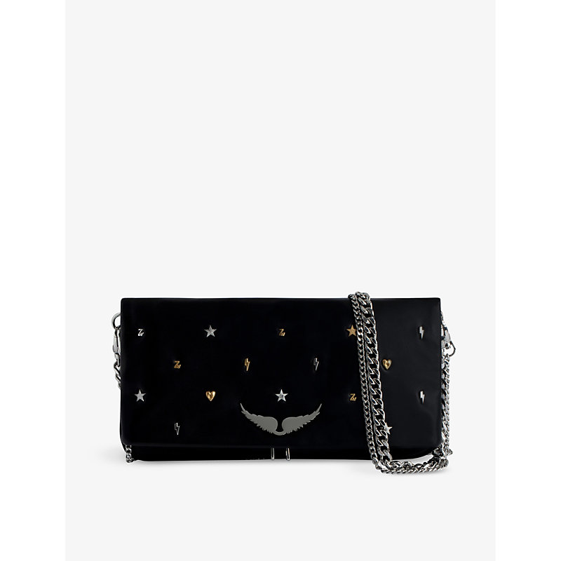 Shop Zadig & Voltaire Zadig&voltaire Women's Noir Rock Lucky Charm-embellished Suede Clutch Bag