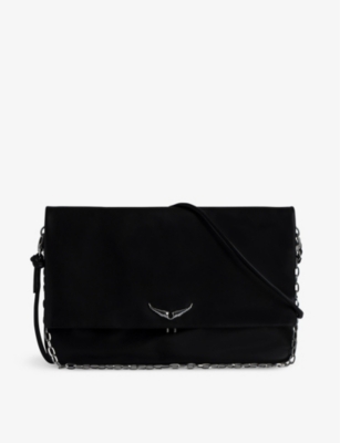 Shop Zadig & Voltaire Zadig&voltaire Women's Noir Rock Eternal Wing-embellished Suede Clutch