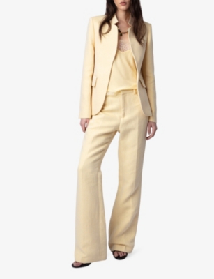 Shop Zadig & Voltaire Zadig&voltaire Women's Cedra Very Mock-neck Slim-fit Linen Blazer