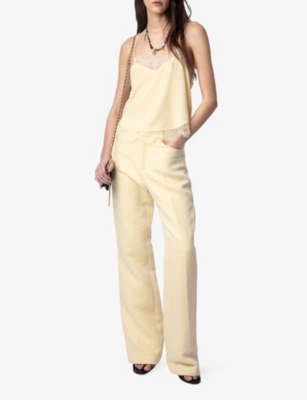 Shop Zadig & Voltaire Zadig&voltaire Women's Cedra Pistol High-rise Wide-leg Cotton And Linen-blend Trousers