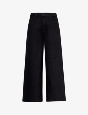 Shop Me And Em Women's Black Cropped Wide-leg Mid-rise Denim Jeans