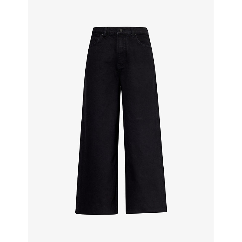 Me And Em Womens Black Cropped Wide-leg Mid-rise Denim Jeans