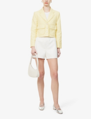 Shop Me And Em Womens Custard Textured Cropped Stretch Cotton-blend Jacket