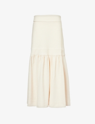 ME AND EM - Textured tiered high-rise cotton-blend maxi skirt ...