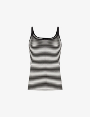 Shop Me And Em Women's Soft White/black Stripe-pattern Stretch-cotton Top