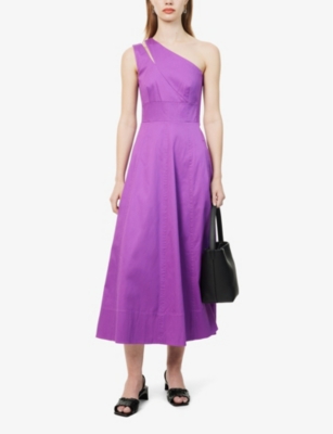 Shop Me And Em Women's Summer Purple One-shoulder Flared-hem Stretch-cotton Midi Dress