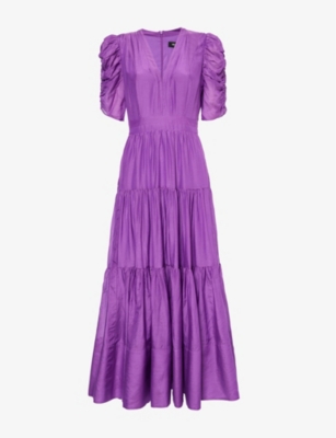 ME AND EM: V-neck ruched-sleeve cotton and silk-blend maxi dress