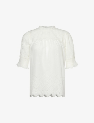 ME AND EM: Broderie-anglaise embroidered cotton top