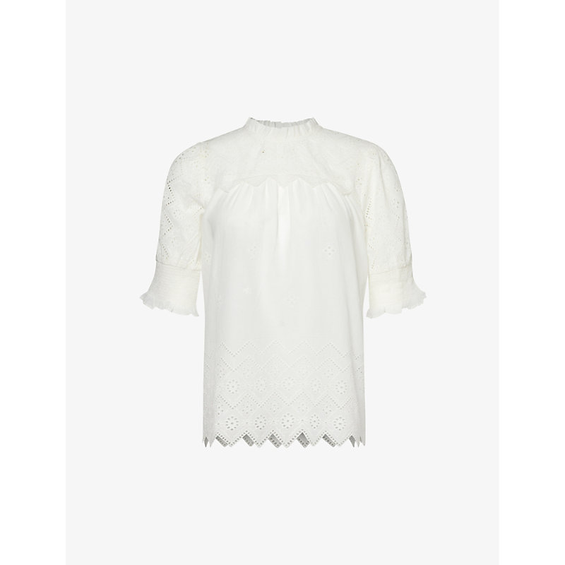 Me And Em Womens Fresh White Broderie-anglaise Embroidered Cotton Top