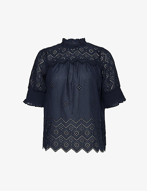 ME AND EM: Broderie-anglaise embroidered cotton top