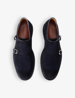 Shop Magnanni Ens  Flex Double-buckle Suede Monk Shoes In Navy