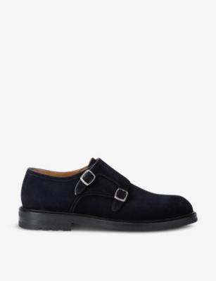 Shop Magnanni Ens  Flex Double-buckle Suede Monk Shoes In Navy