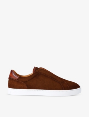 MAGNANNI: Laceless panelled suede low-top trainers