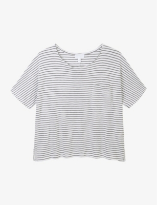 The White Company Womens Deep Water Stripe-print Boxy Cotton-jersey T-shirt