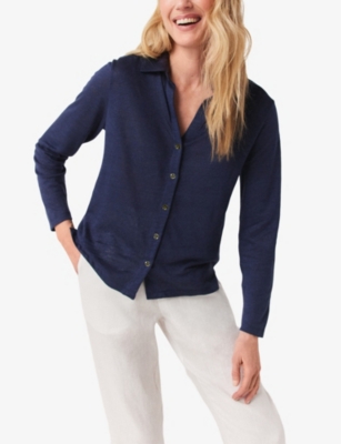The White Company Boys Deep Water Kids Button-up Long-sleeve Linen Shirt In Deep Water