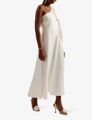 Shop Ted Baker Women's Ivory Rikuto One-shoulder Draped Woven Midi Dress
