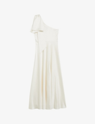 Ted Baker Womens Ivory Rikuto One-shoulder Draped Woven Midi Dress