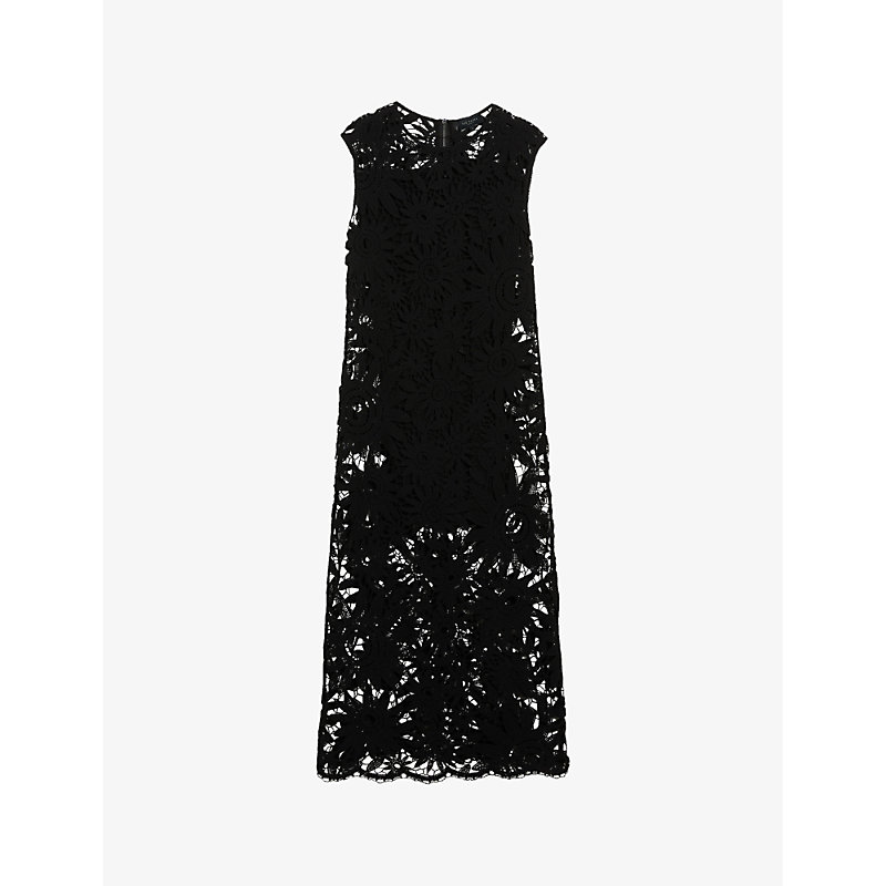 Shop Ted Baker Corha Floral-crochet Sleeveless Cotton-blend Midi Dress In Black