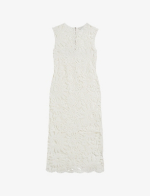 Ted Baker Womens Ivory Corha Floral-crochet Sleeveless Cotton-blend Midi Dress