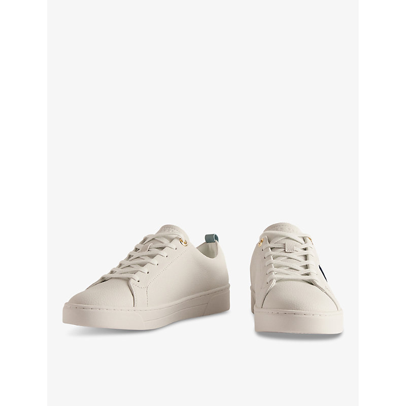 Shop Ted Baker Baily Logo-embroidered Leather-blend Low-top Trainers In Blue