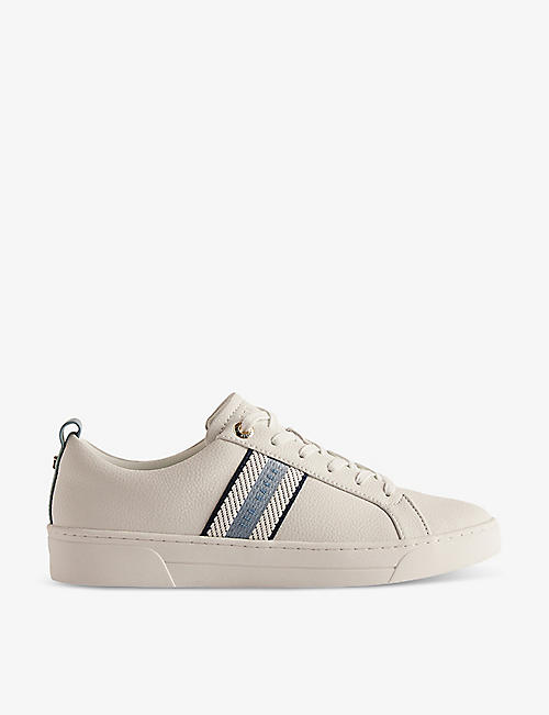 TED BAKER: Baily logo-embroidered leather-blend low-top trainers