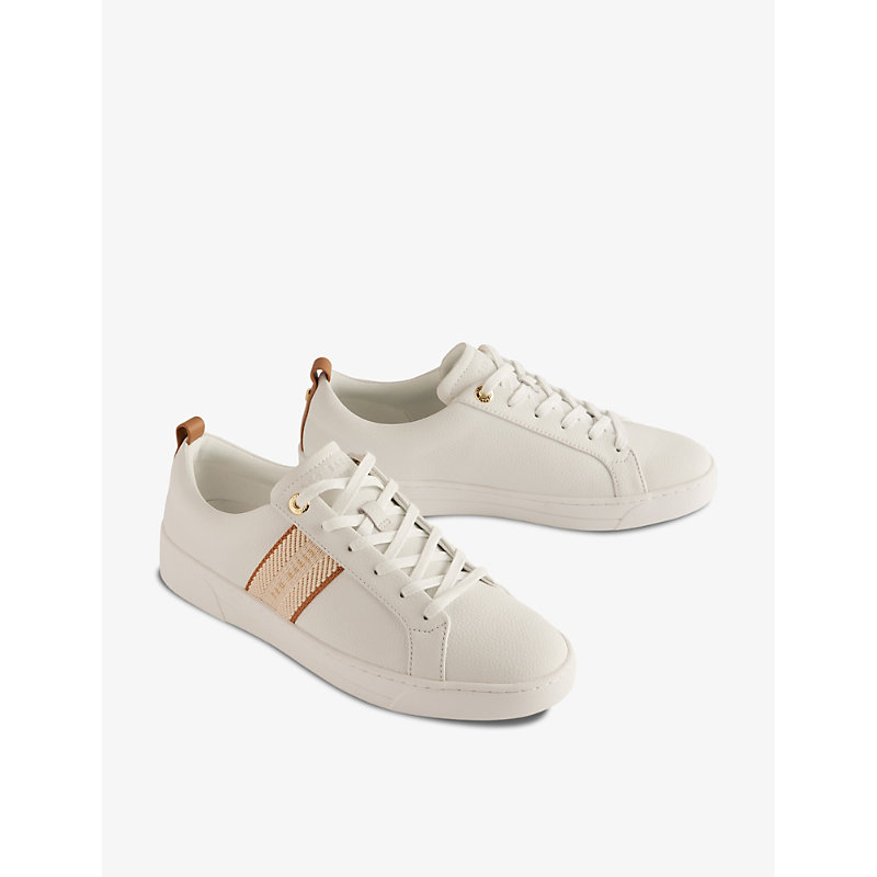 Shop Ted Baker Womens Brown Baily Logo-embroidered Leather-blend Low-top Trainers