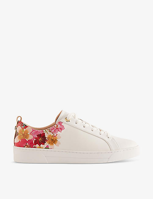 TED BAKER: Alissn floral-print leather-blend low-top trainers