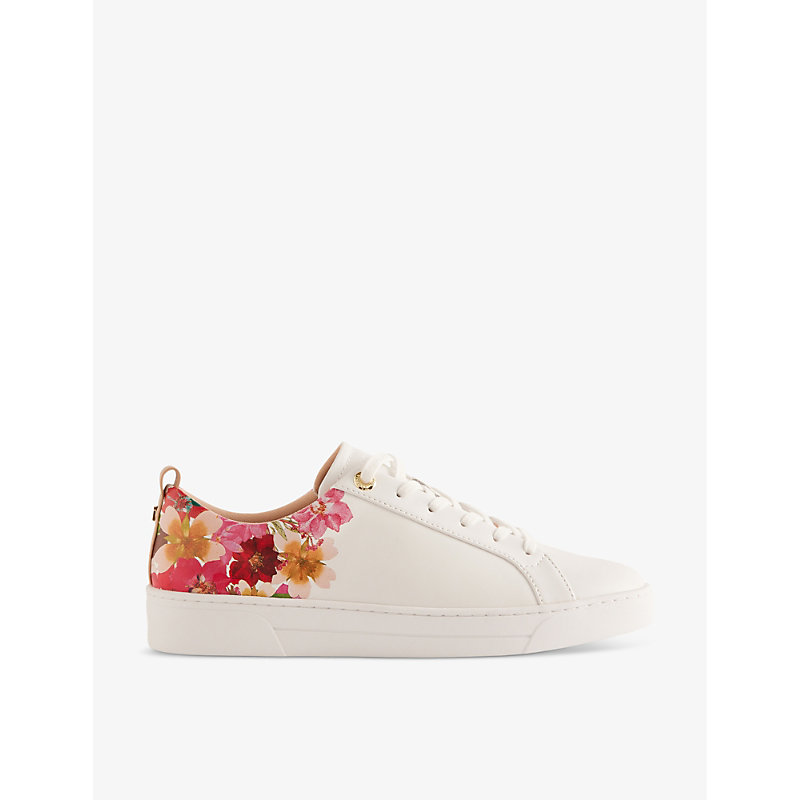 Ted Baker Womens White Alissn Floral-print Leather-blend Low-top Trainers