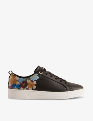 Ted Baker Womens Black Aleeson Floral-print Leather-blend Low-top Trainers