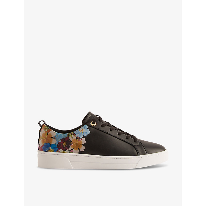 Ted Baker Womens Black Aleeson Floral-print Leather-blend Low-top Trainers