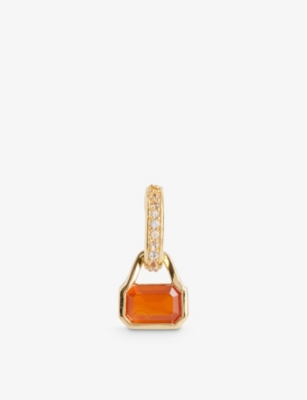 V By Laura Vann Womens Gold July 18ct Yellow Gold-plated Recycled Sterling-silver Peridot And White  In Orange