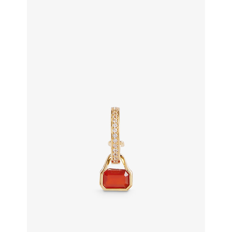 V By Laura Vann Womens Gold July 18ct Yellow Gold-plated Recycled Sterling-silver Red Agate And Whit