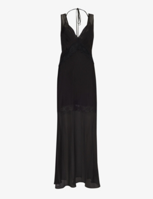 Sir Womens Black Avellino Layered Lace-trim Sheer Silk Maxi Dress