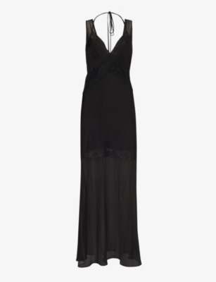 Sir Aries Lace-trimmed Silk Satin Gown In Black