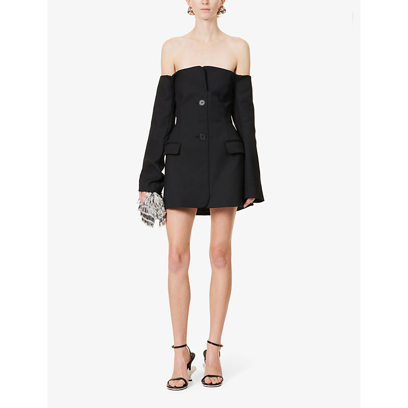 Shop Sir Women's Black Sandrine Off-the-shoulder Mini Woven Blazer Dress