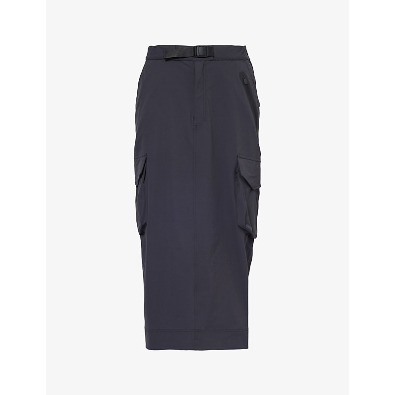 Shop 66 North Womens Black Pyroxene Laugavegur Flap-pocket Mid-rise Stretch-woven Midi Skirt